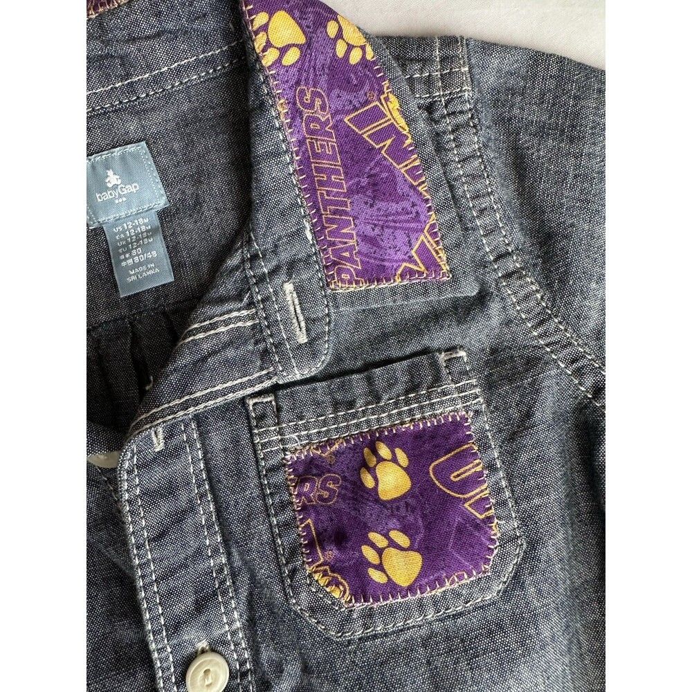 UNI Panthers babyGAP Denim Bodysuit Custom Purple & Gold Northern Iowa 12-18 mo - Picture 2 of 7